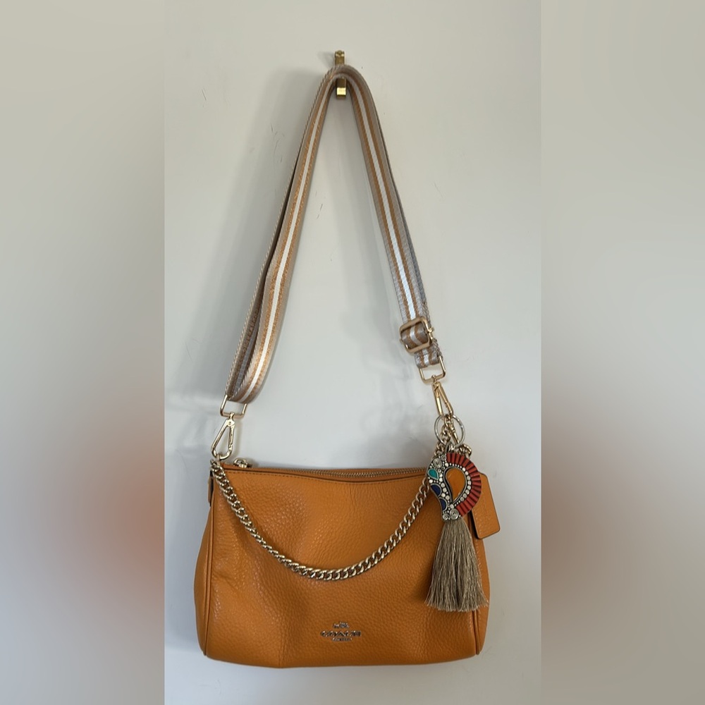 Coach Pebbled Leather Crossbody Bag In Warm Goldenrod With 3 Detachable Straps